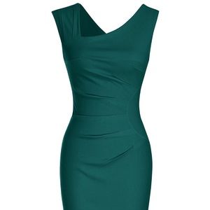 Dark Green Slim Cut Pencil Dress Work Medium